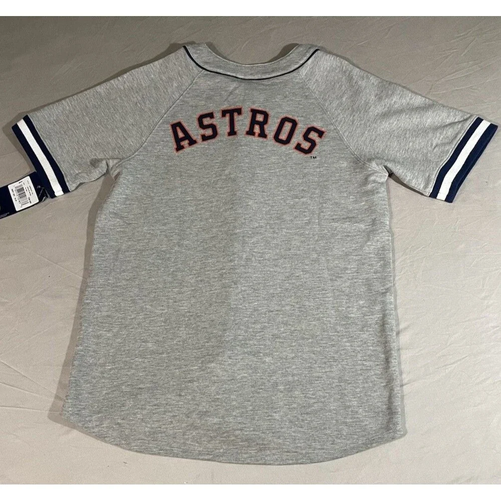 Houston Astros Gray Button-Up Jersey Tee - MLB Licensed Youth Medium
